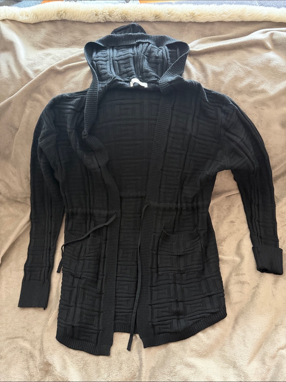 Men's Black Hooded Knit Cardigan Sweater